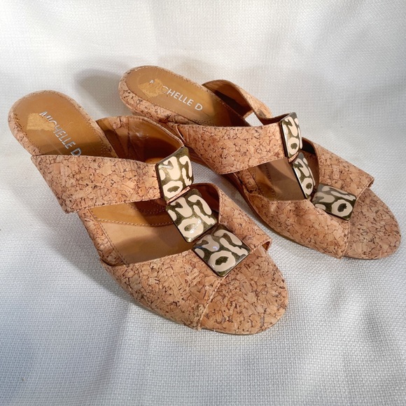 Vintage Michelle D Cork Wedge Heels with Square Charm Detail - Picture 2 of 6